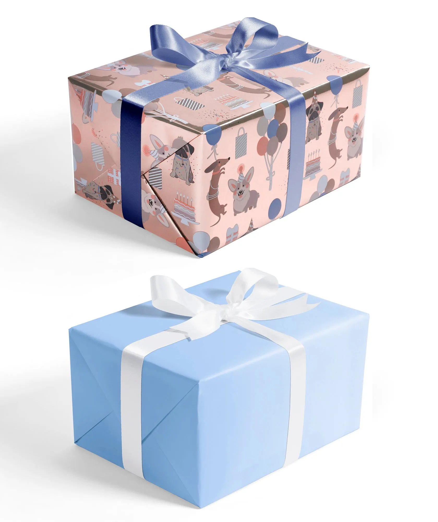 Cat & Dog Birthday Wrapping Paper with Light Blue Color on Reverse