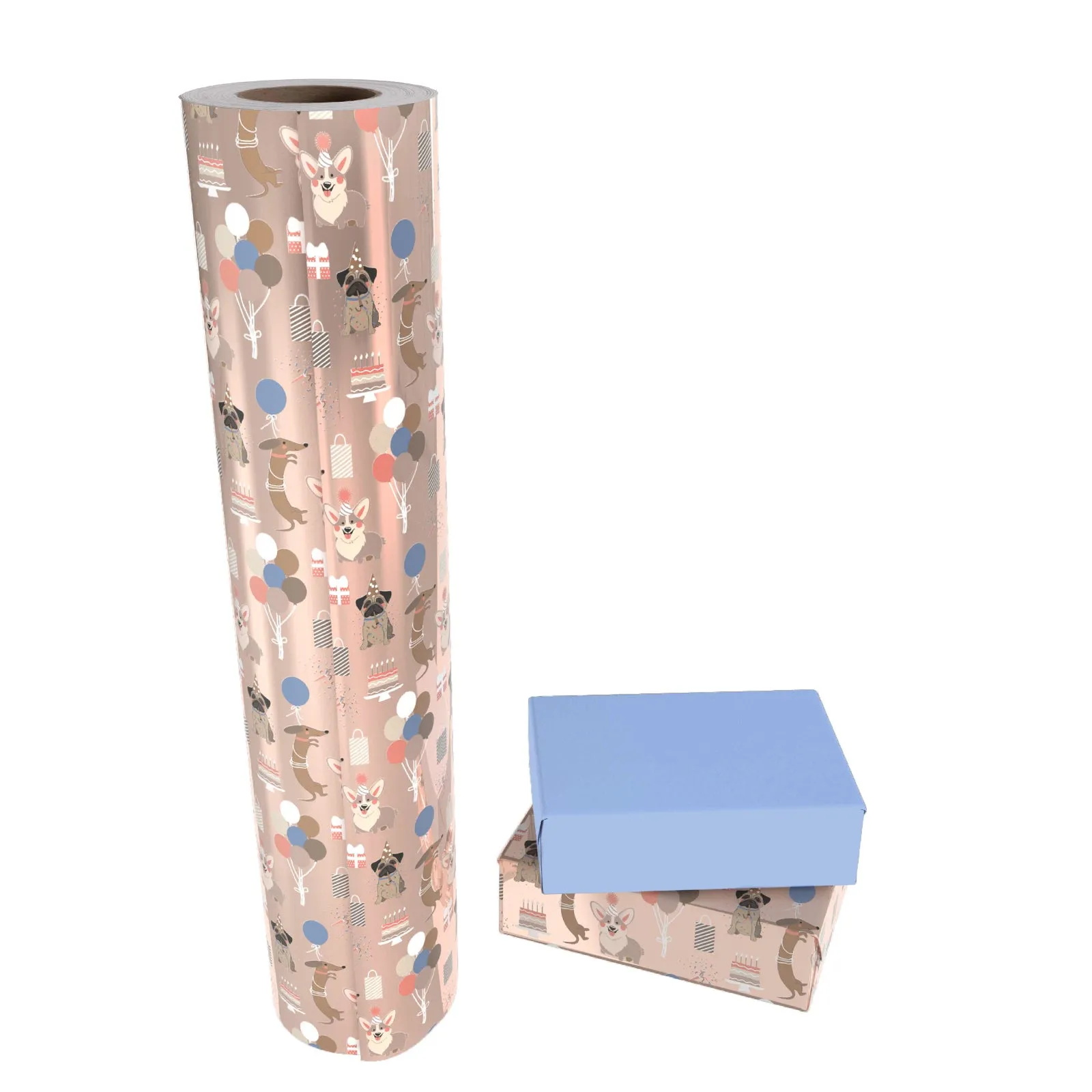 Cat & Dog Birthday Wrapping Paper with Light Blue Color on Reverse