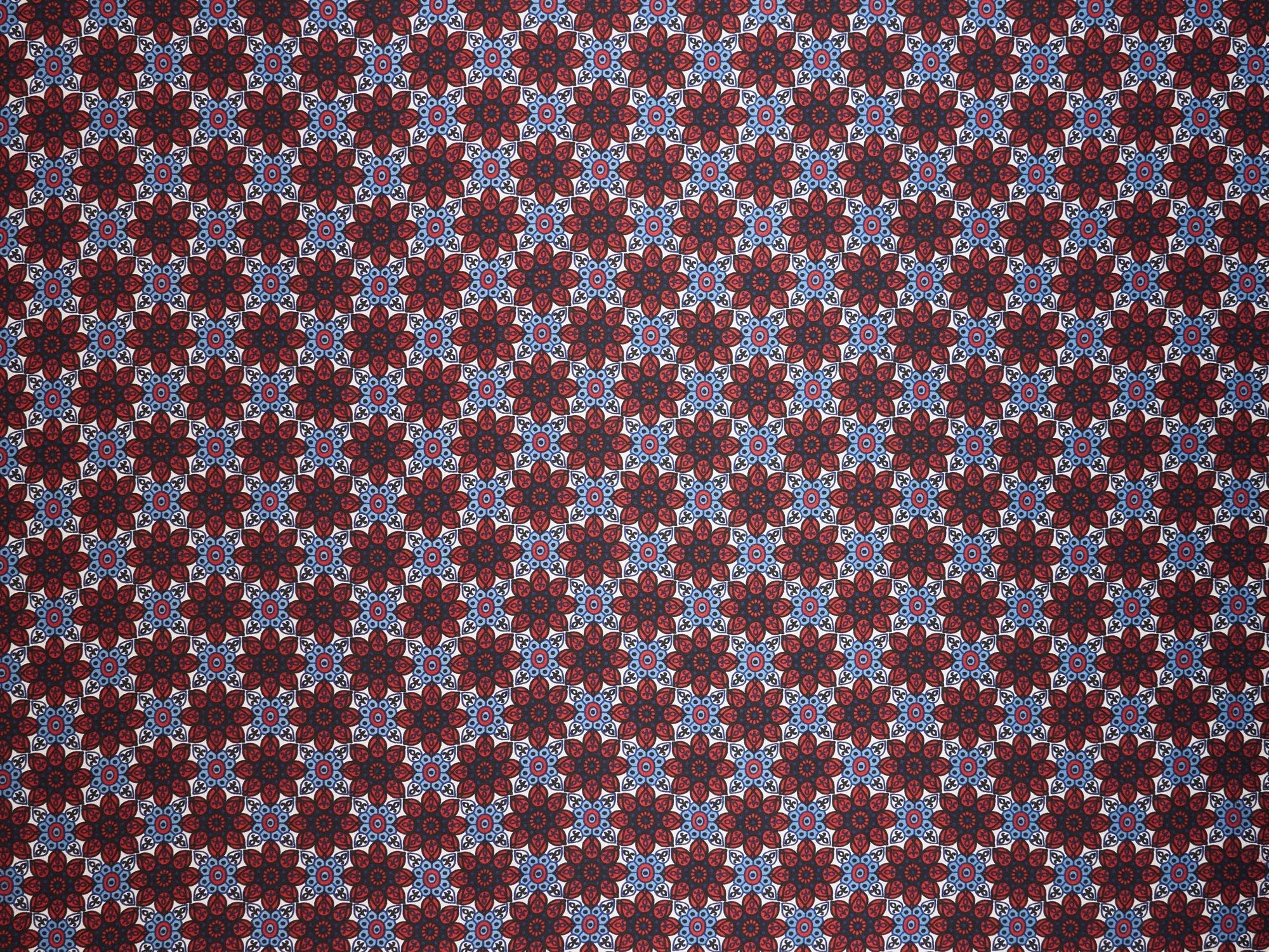 MonSar floral tile charmeuse satin fabric by the yard - Red navy off white