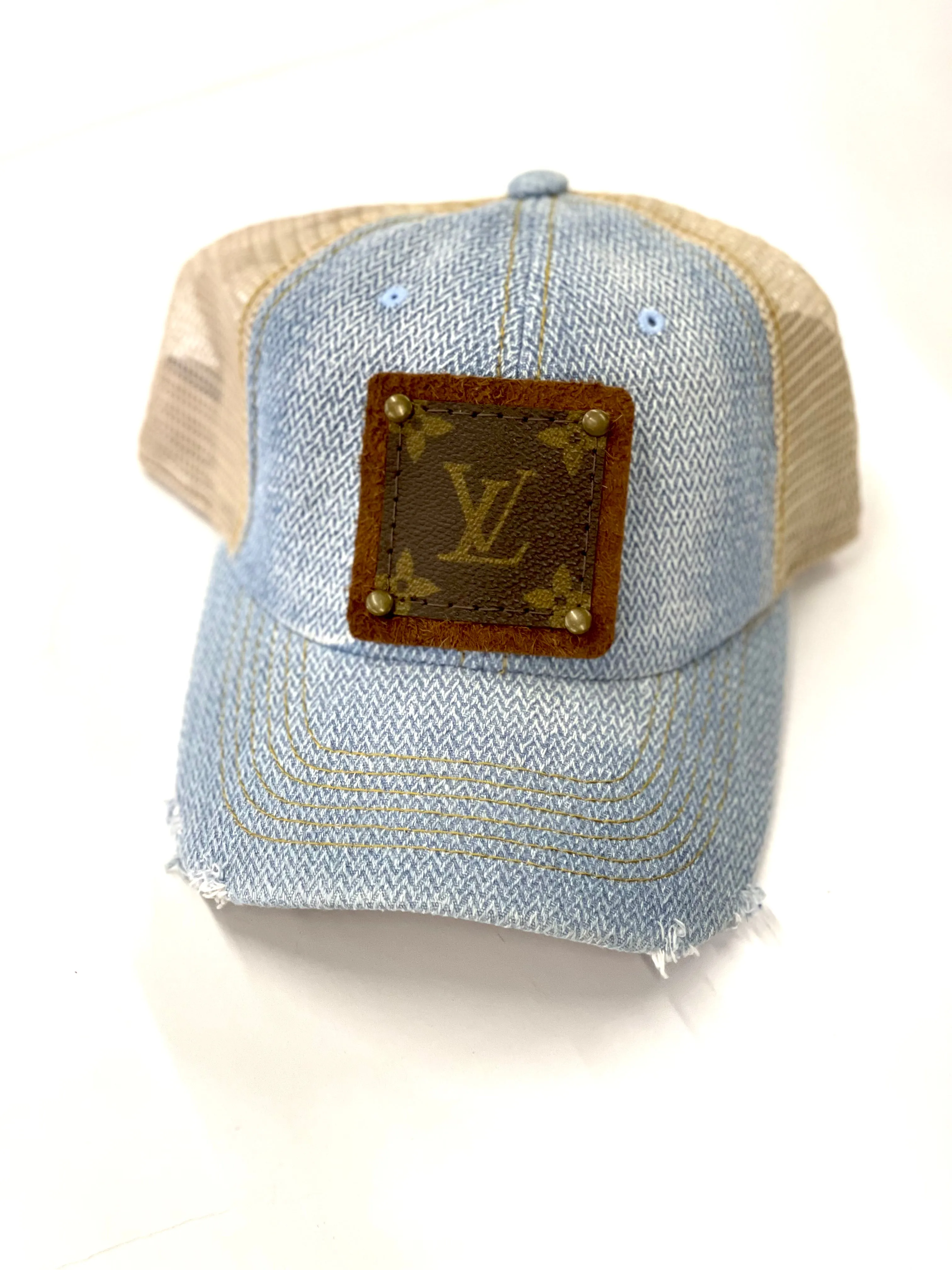 New hats -   Light colored Jean front Cream Back Hat, Brown/Antique