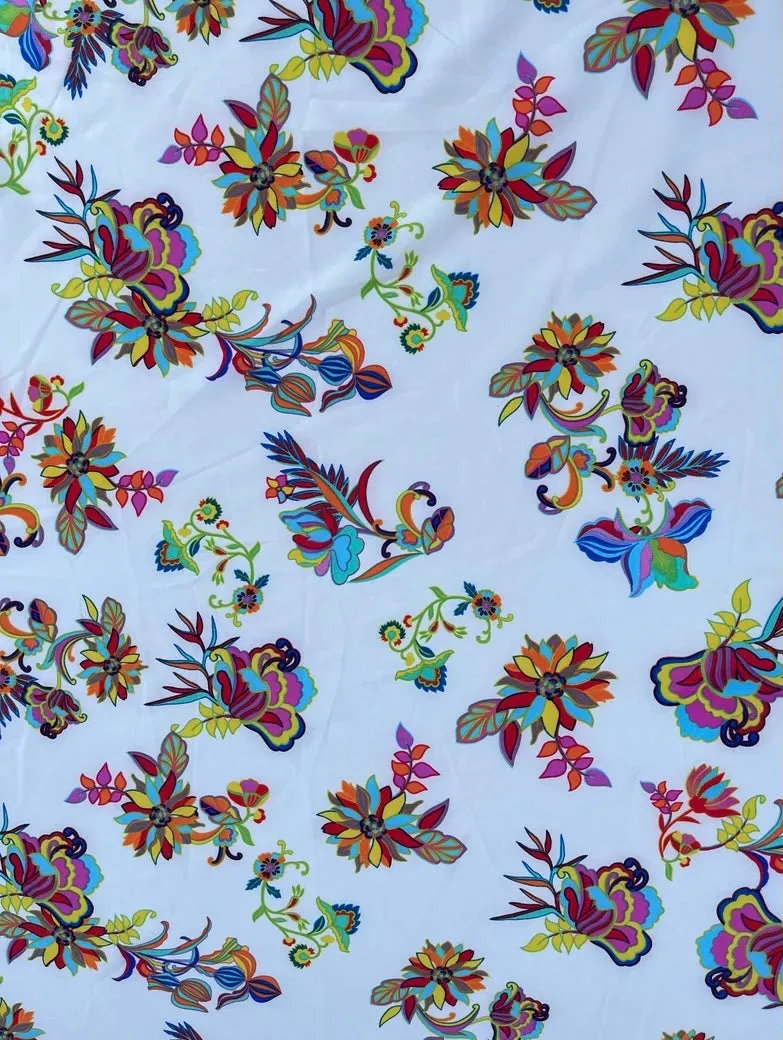 Peachskin  fabric by the yard - Ivory red  blue flowers