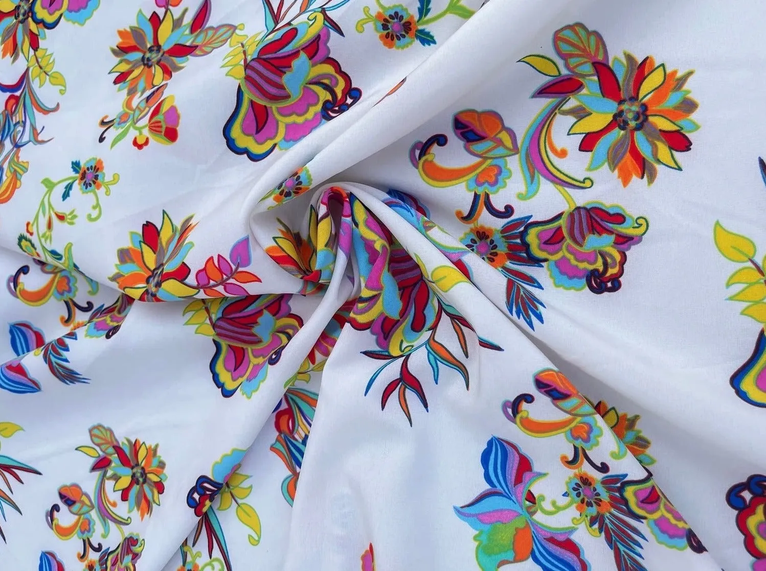 Peachskin  fabric by the yard - Ivory red  blue flowers