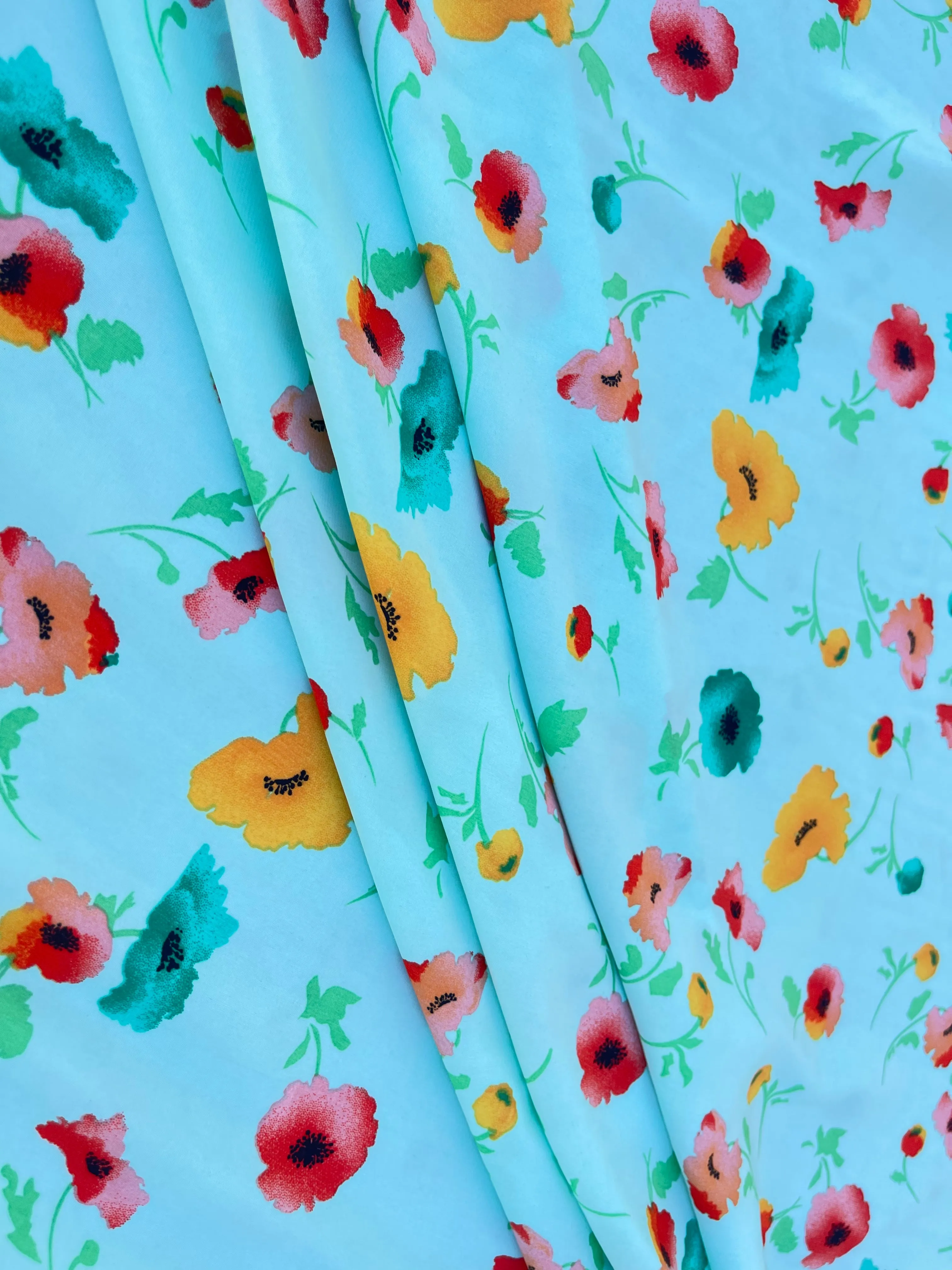 Peachskin  fabric by the yard - Teal yellow and orange floral