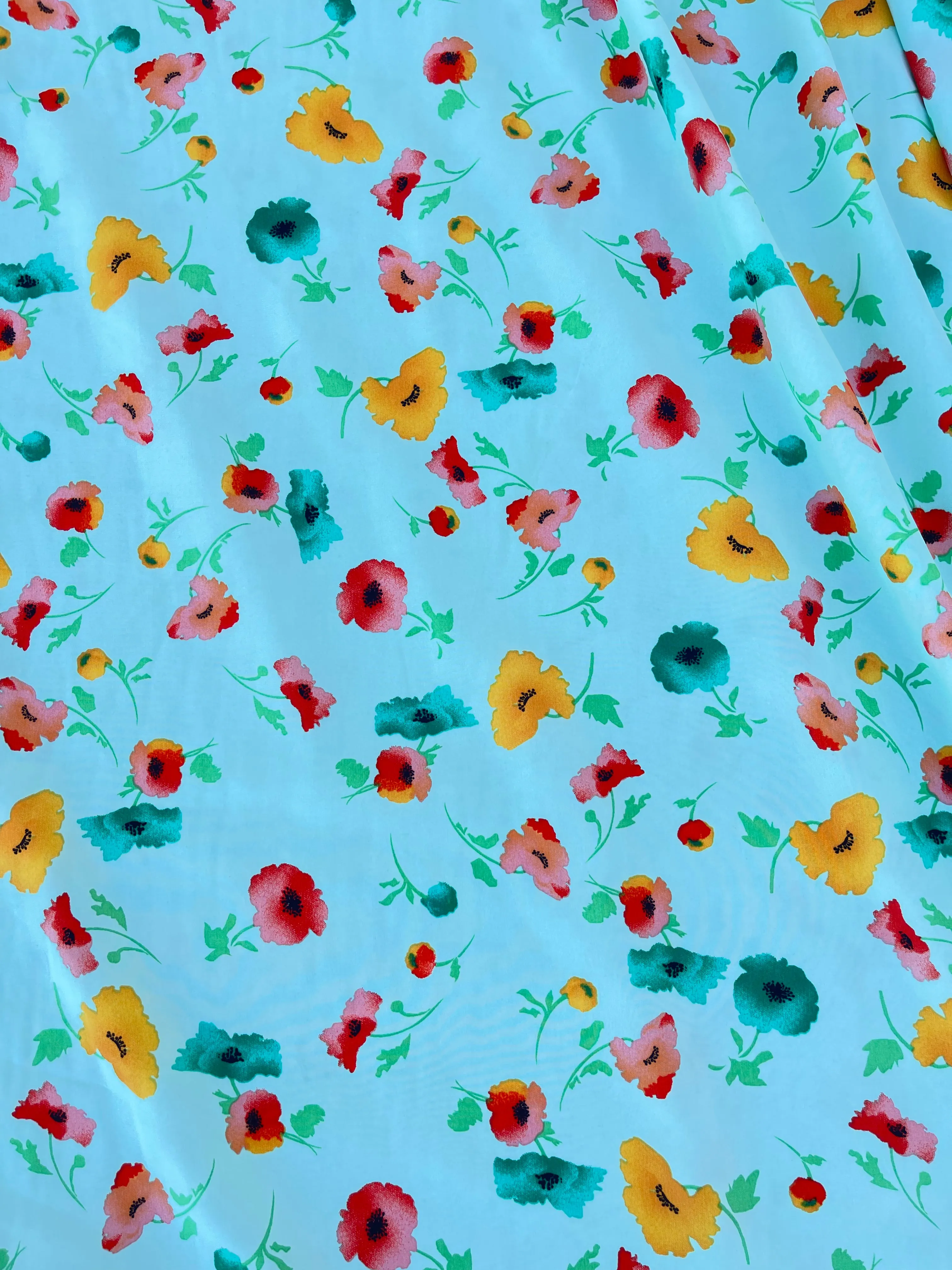 Peachskin  fabric by the yard - Teal yellow and orange floral