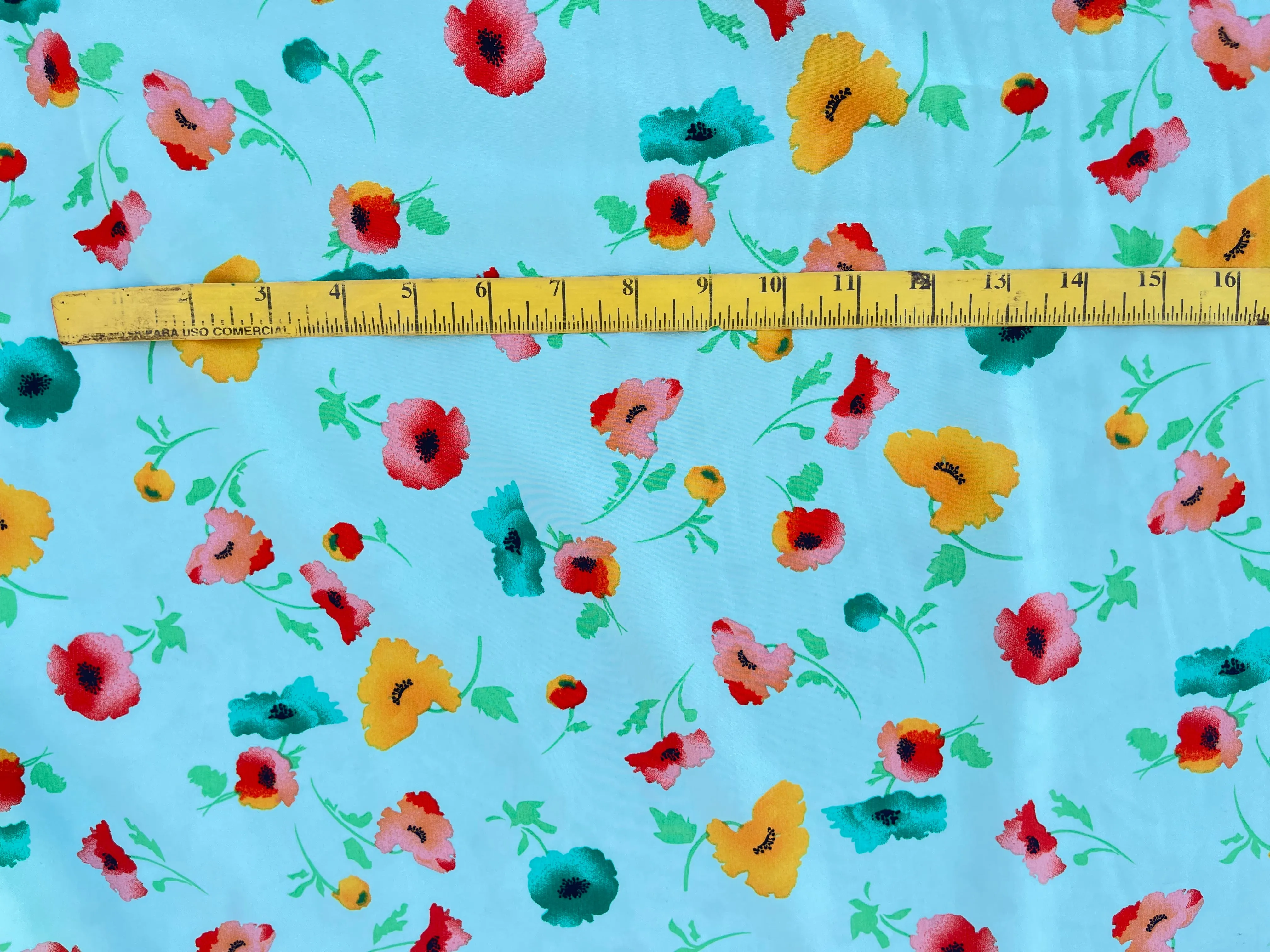 Peachskin  fabric by the yard - Teal yellow and orange floral