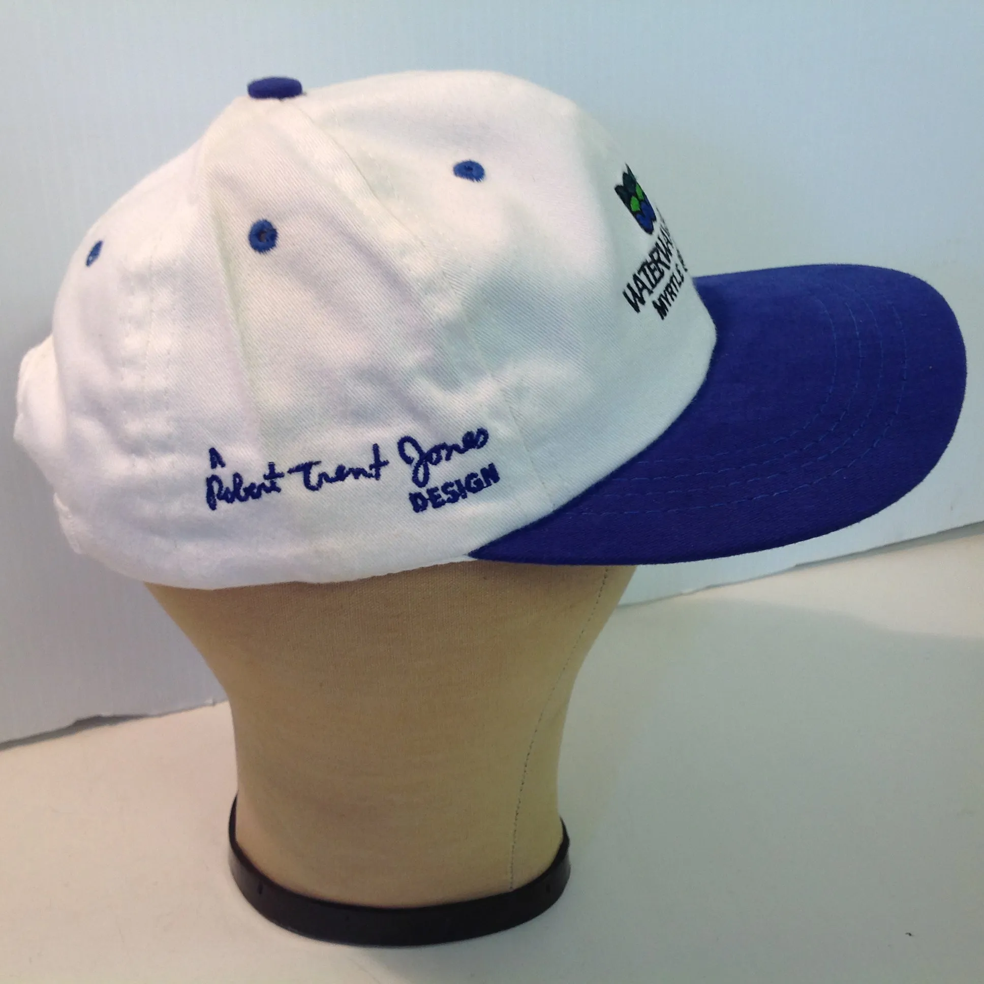 Vintage Cali Fame Robert Trent Jones Design Waterway Hills Myrtle Beach Golf Souvenir White Baseball Cap